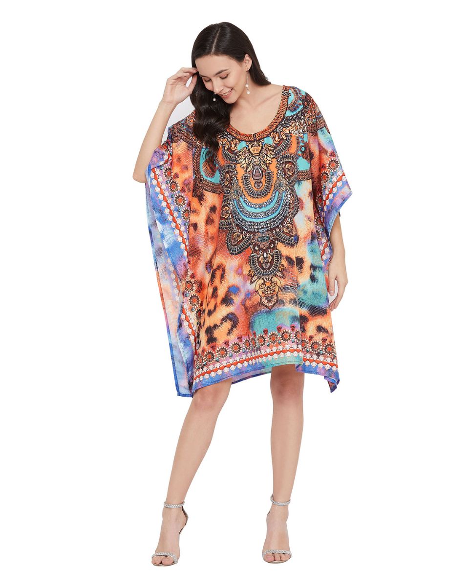 Tunic Top Polyester Multicolor Plus Size Short Caftan for Women