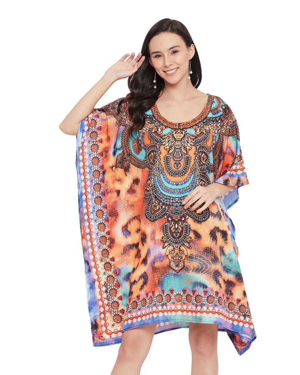 Tunic Top Polyester Multicolor Plus Size Short Caftan for Women