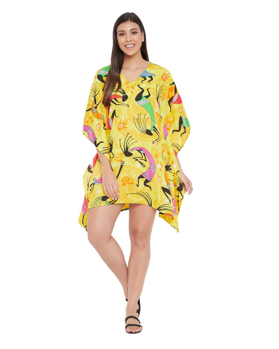 Yellow Plus Size Polyester Mini Tunic Dress For Women