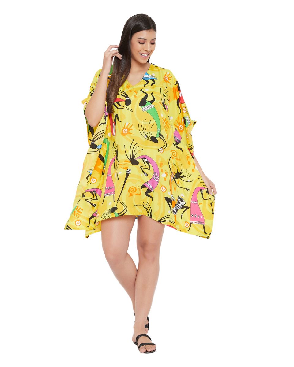 Yellow Plus Size Polyester Mini Tunic Dress For Women