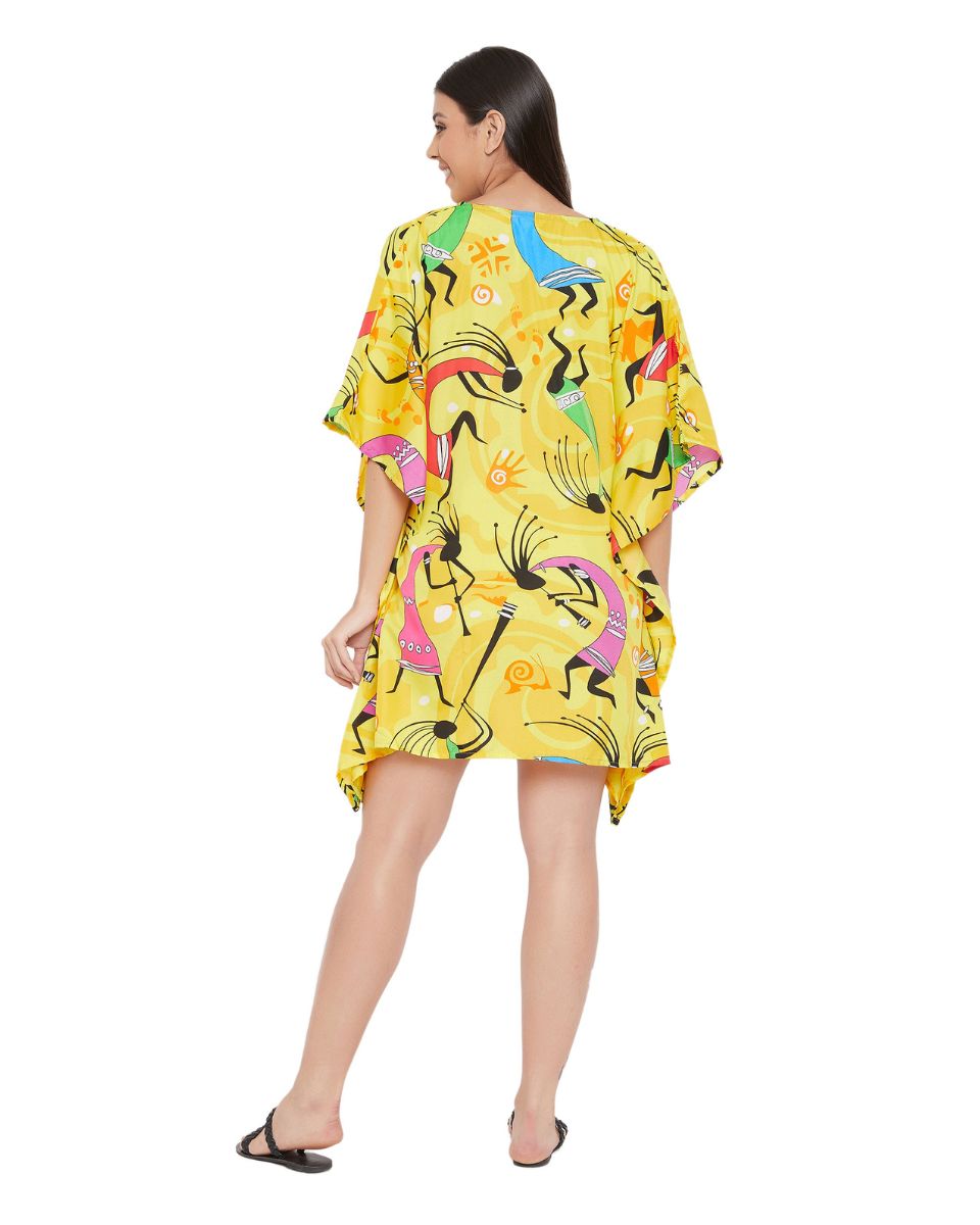 Yellow Plus Size Polyester Mini Tunic Dress For Women