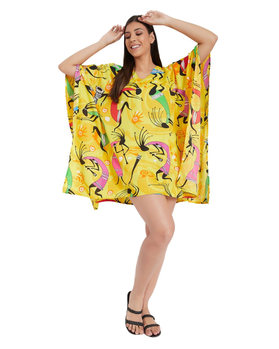 Yellow Plus Size Polyester Mini Tunic Dress For Women