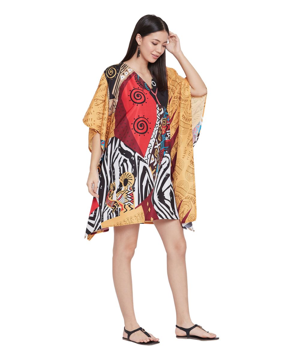 Ladies Geometric Plus Size Polyester Tunic Dress For Women