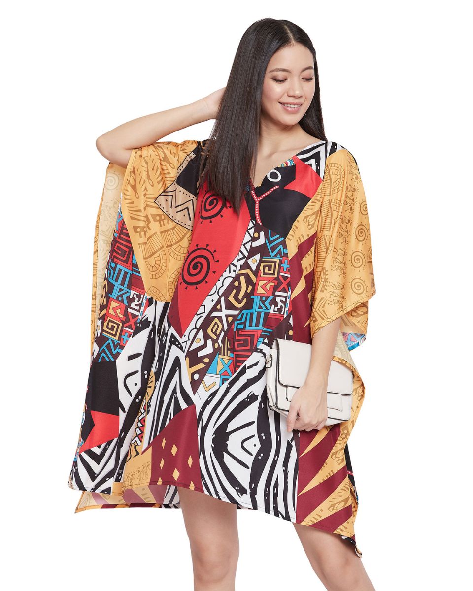 Ladies Geometric Plus Size Polyester Tunic Dress For Women