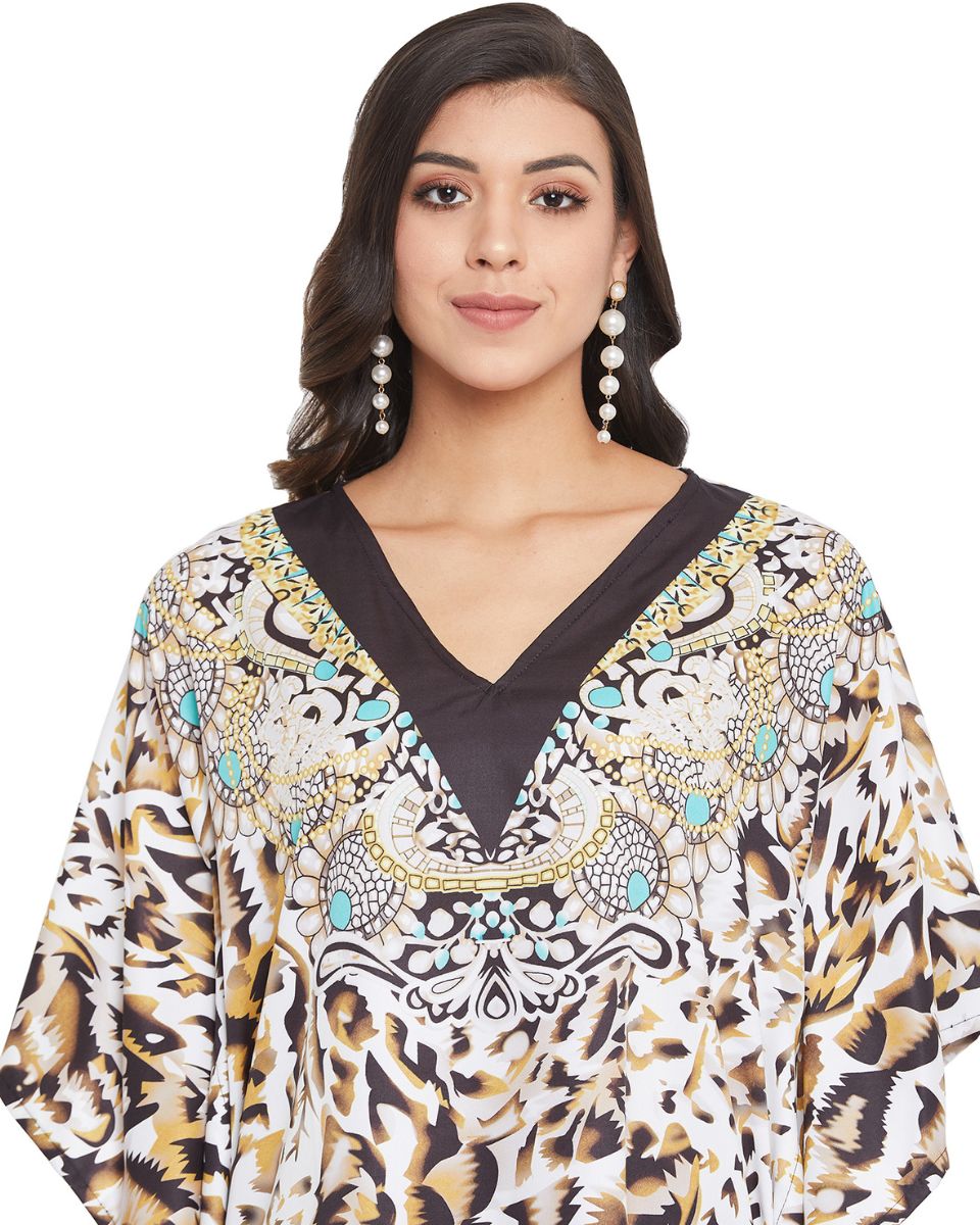 Top For Plus Size Women Tribal Printed Brown Polyester Tunic