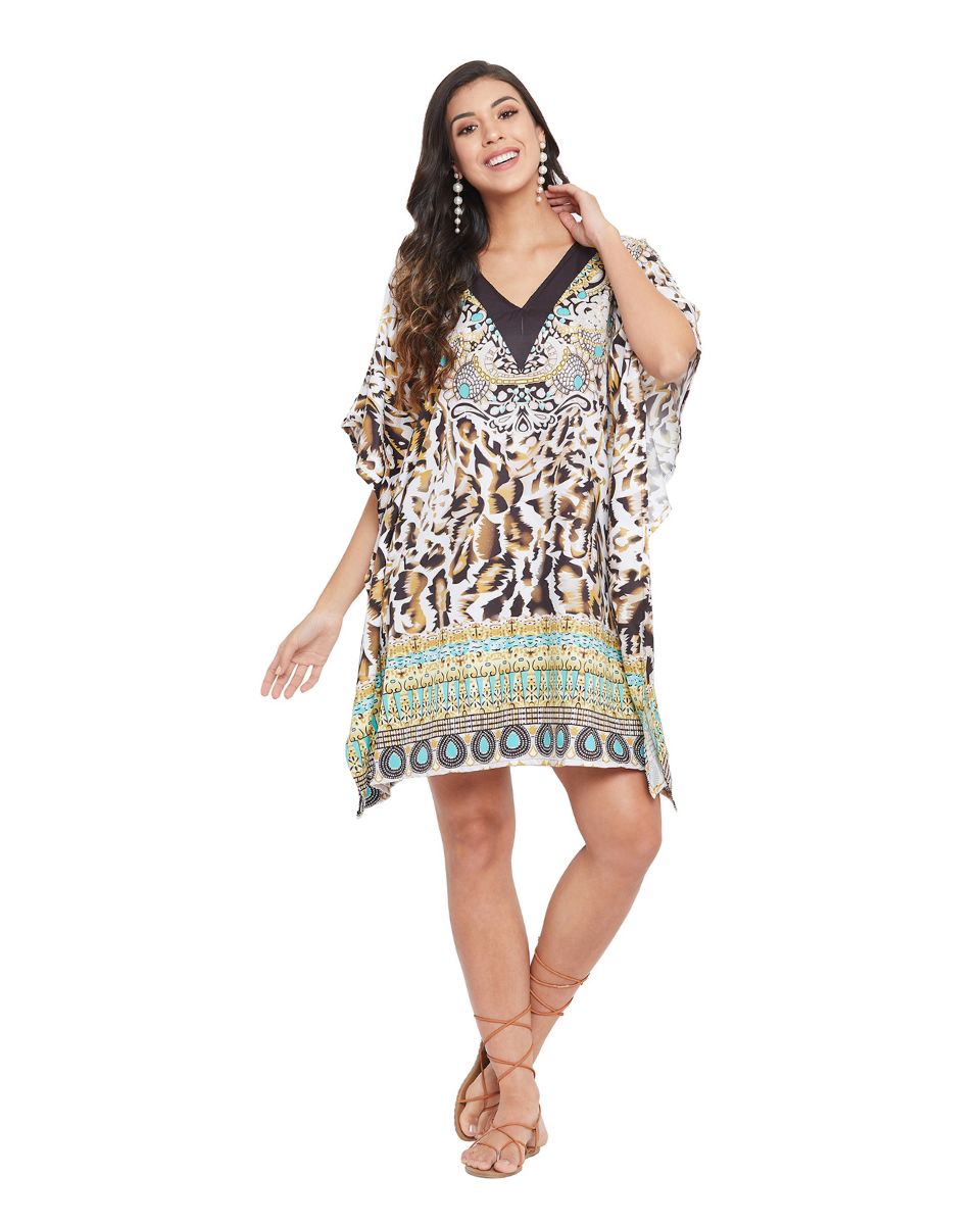 Top For Plus Size Women Tribal Printed Brown Polyester Tunic