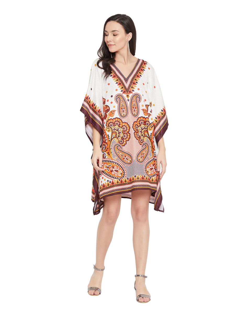 Paisley Printed Plus Size Kimono Polyester Tunic For Women