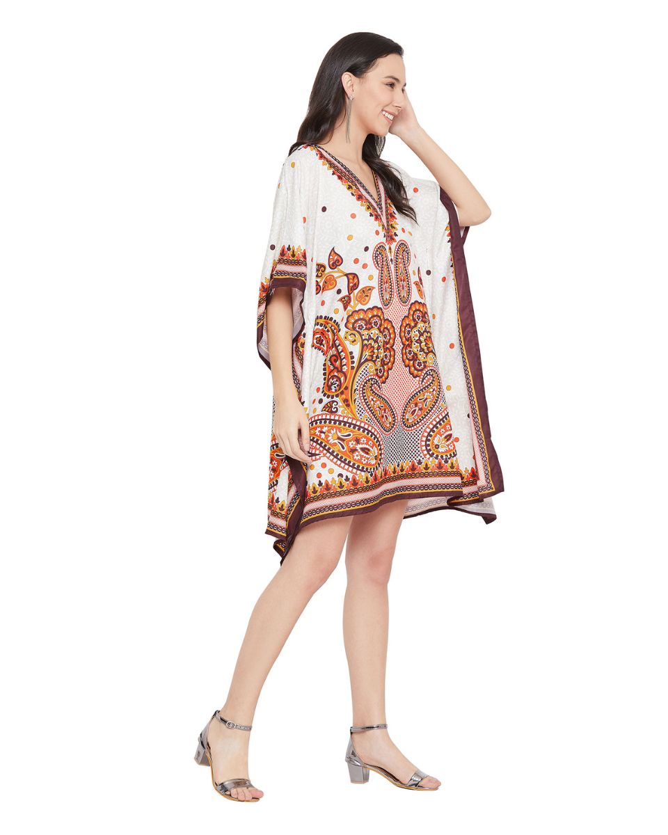 Paisley Printed Plus Size Kimono Polyester Tunic For Women