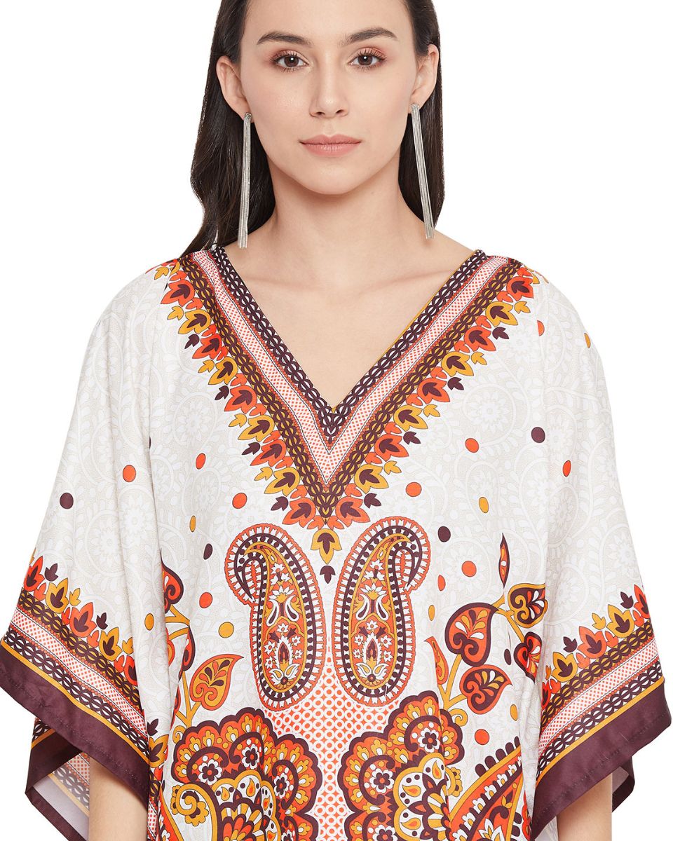 Paisley Printed Plus Size Kimono Polyester Tunic For Women