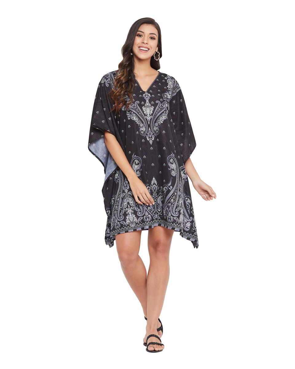 Black Paisley Pattern One Size Tunic For Plus Size Women