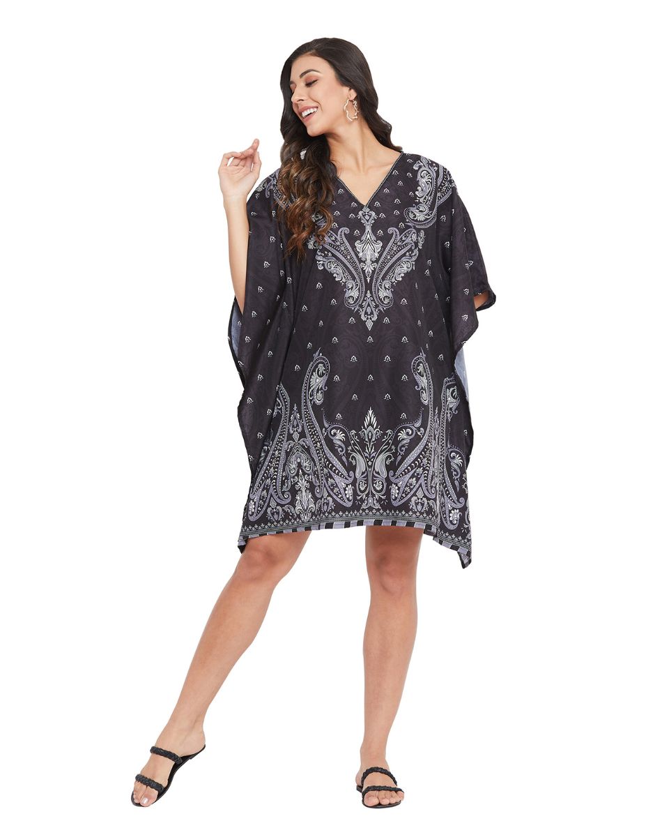 Black Paisley Pattern One Size Tunic For Plus Size Women