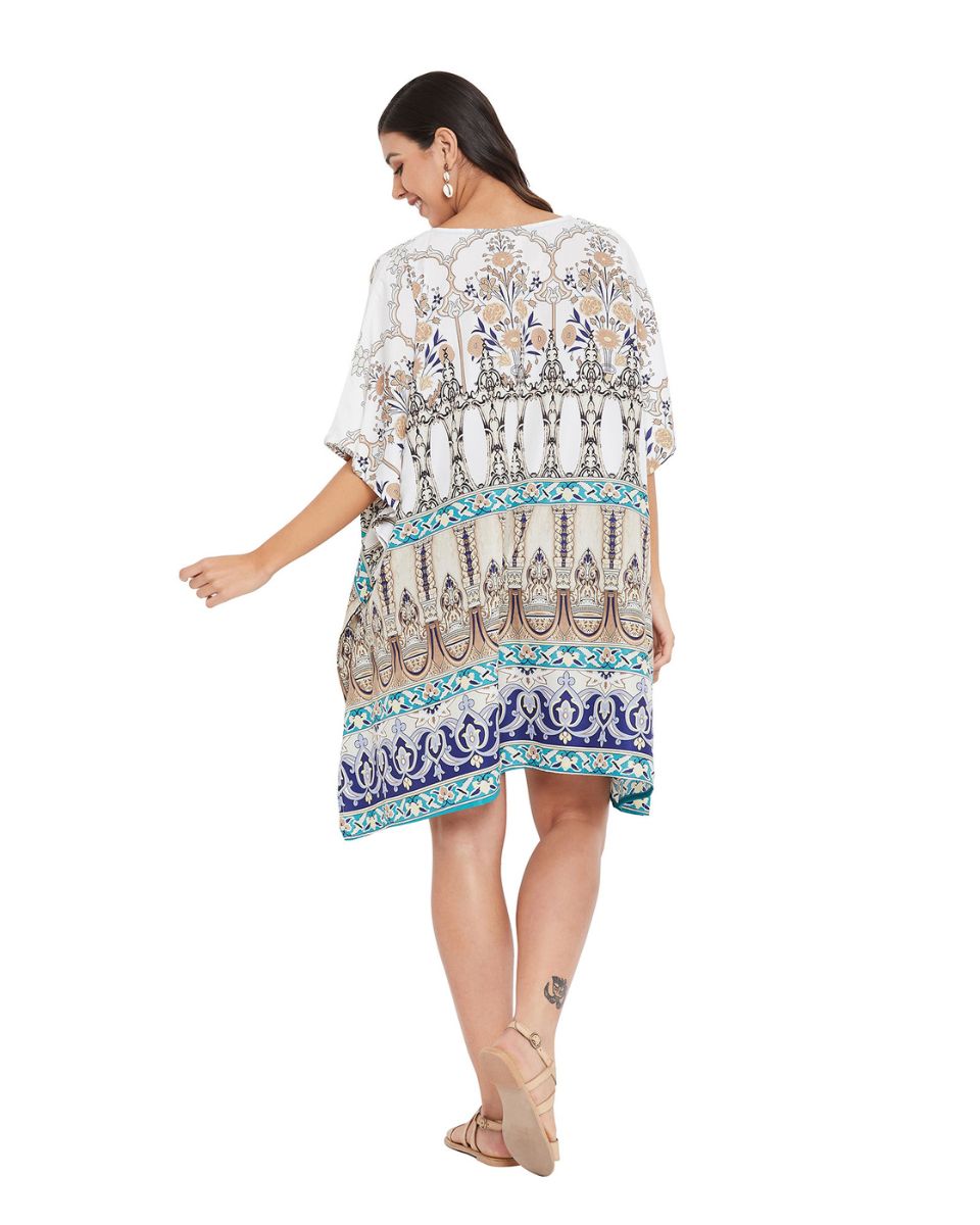 Digital Print Blue And Gray Polyester Tunic For Plus Size Women