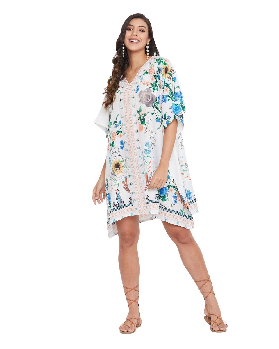 Dress White Floral Pattern Polyester Tunic For Plus Size Women