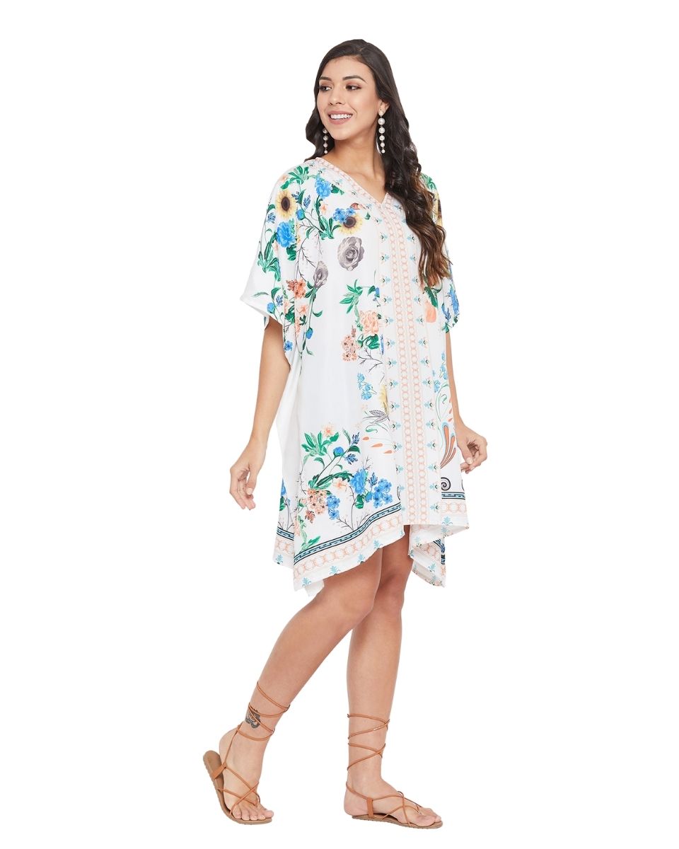 Dress White Floral Pattern Polyester Tunic For Plus Size Women