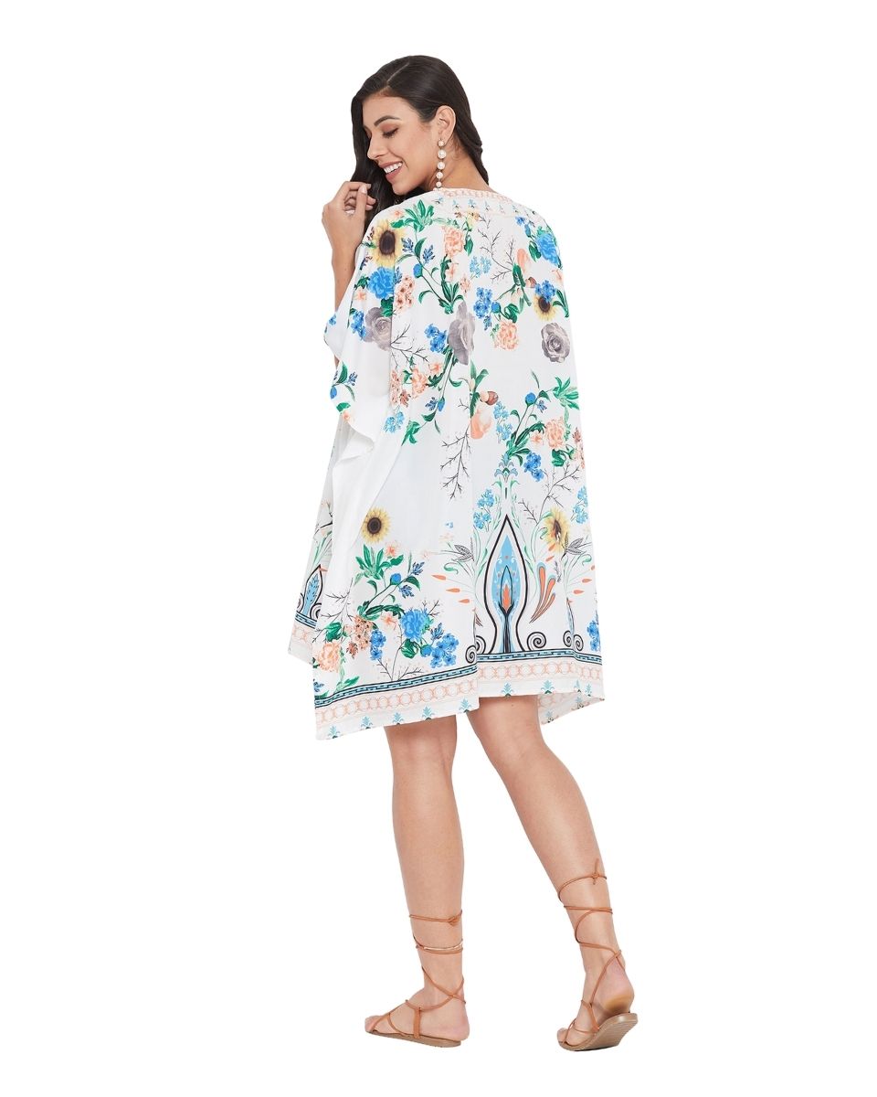 Dress White Floral Pattern Polyester Tunic For Plus Size Women