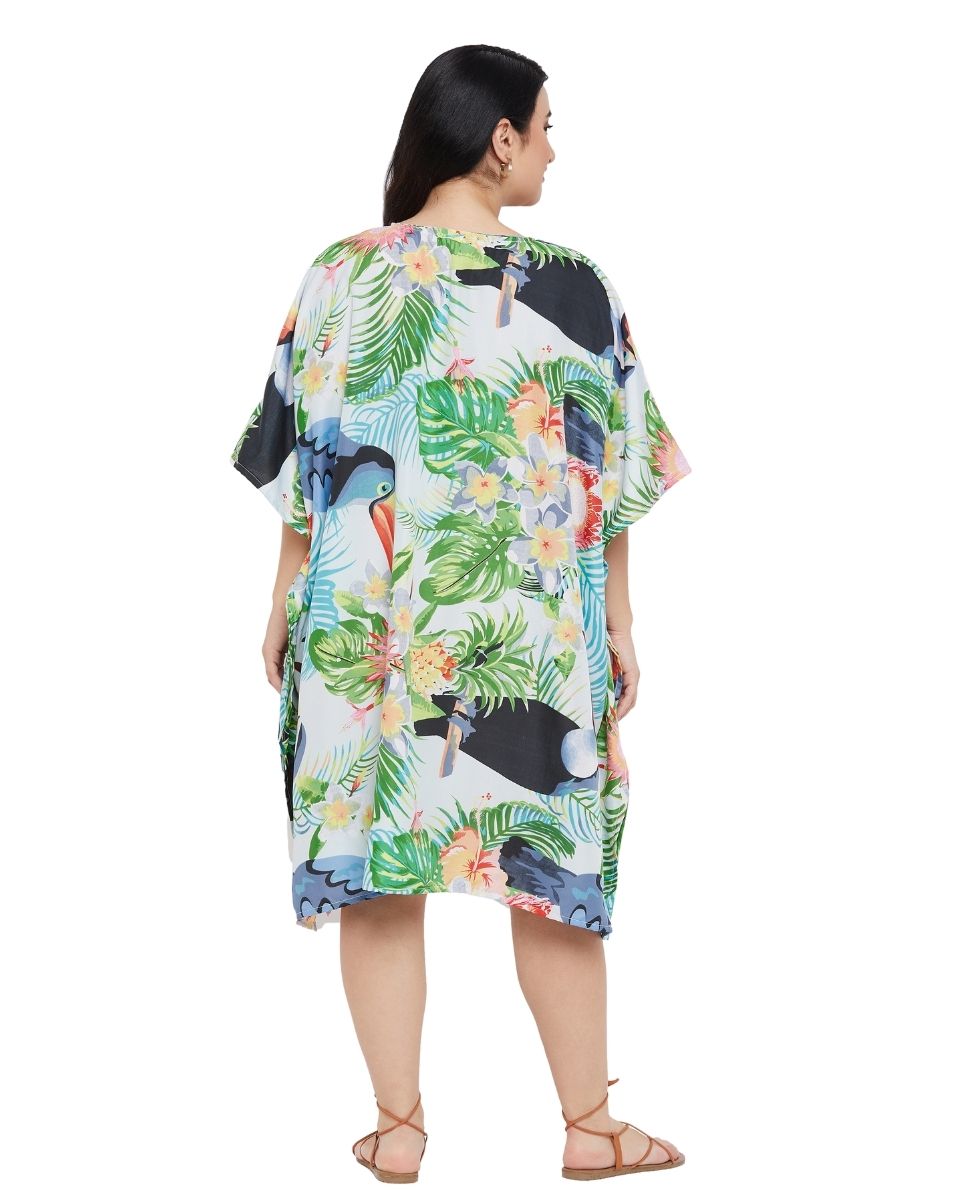 Leaf Printed Multicolor Polyester Tunic Top For Plus Size Women