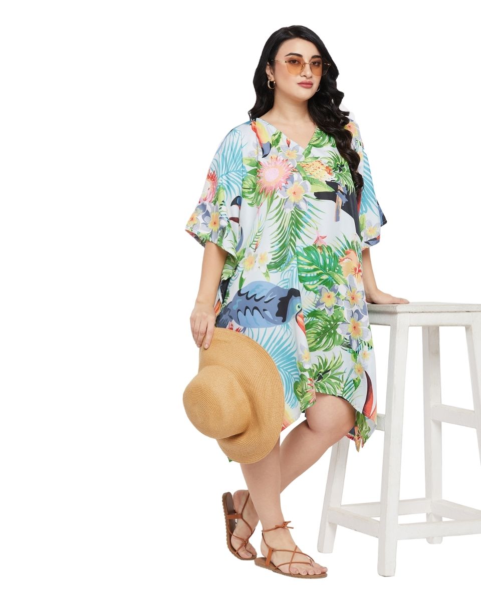 Leaf Printed Multicolor Polyester Tunic Top For Plus Size Women