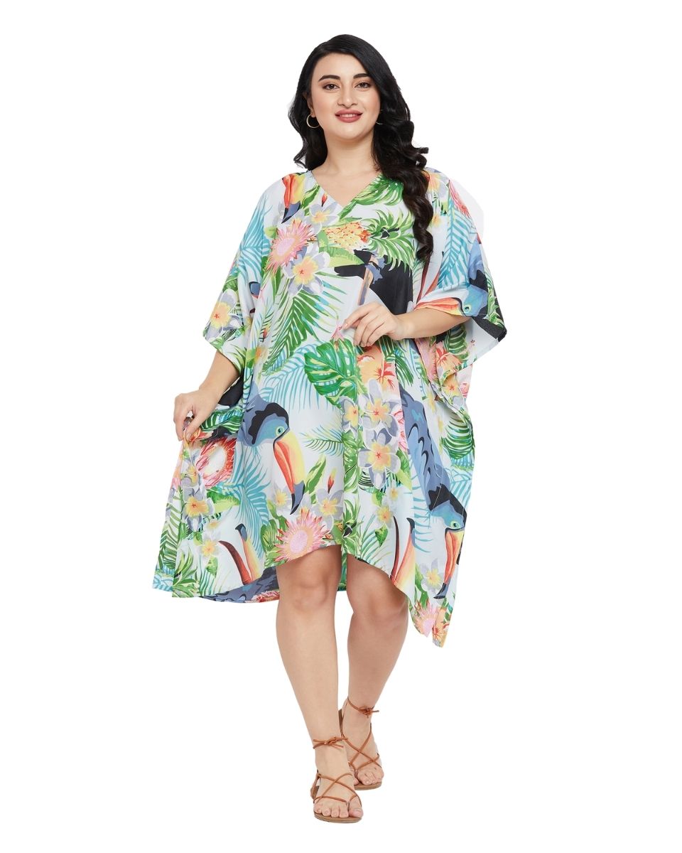 Leaf Printed Multicolor Polyester Tunic Top For Plus Size Women