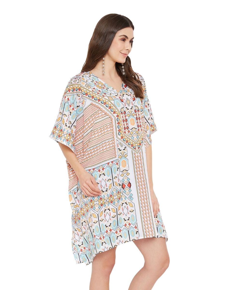 Mini Plus Size Geometric Pattern Polyester Tunic For Women