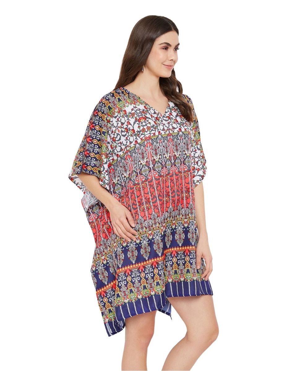 Floral Kimono Sleeve Polyester Tunic For Plus Size Women