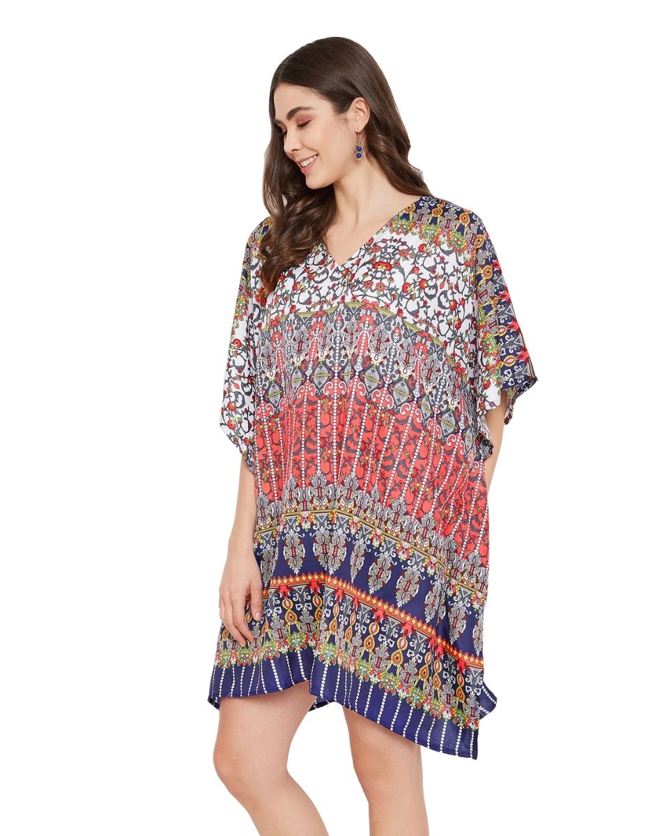 Floral Kimono Sleeve Polyester Tunic For Plus Size Women