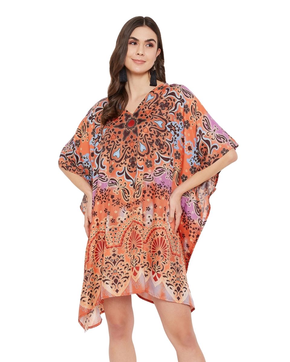 Top For Plus Size Women Floral Kimono Style Polyester Tunic