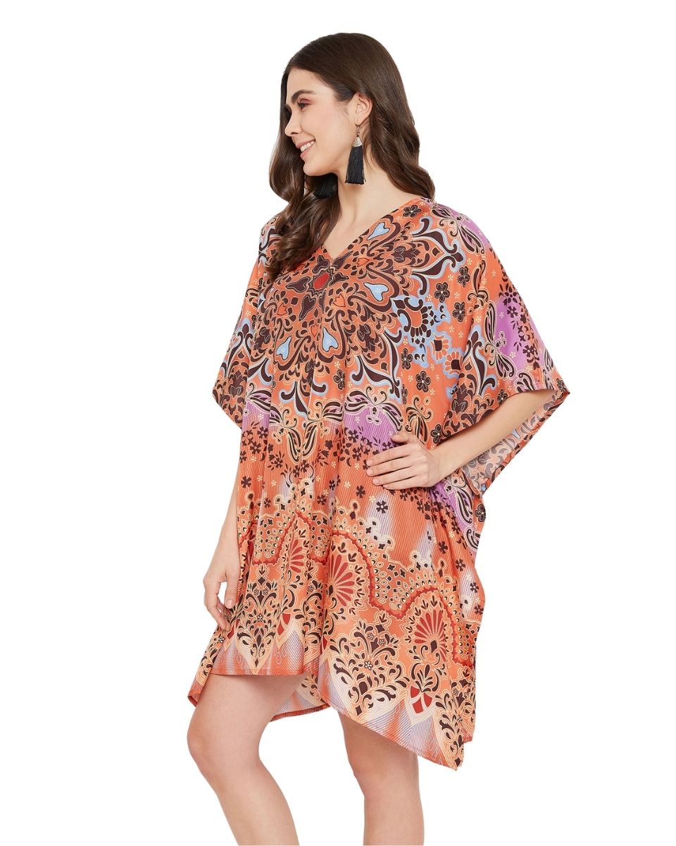 Top For Plus Size Women Floral Kimono Style Polyester Tunic