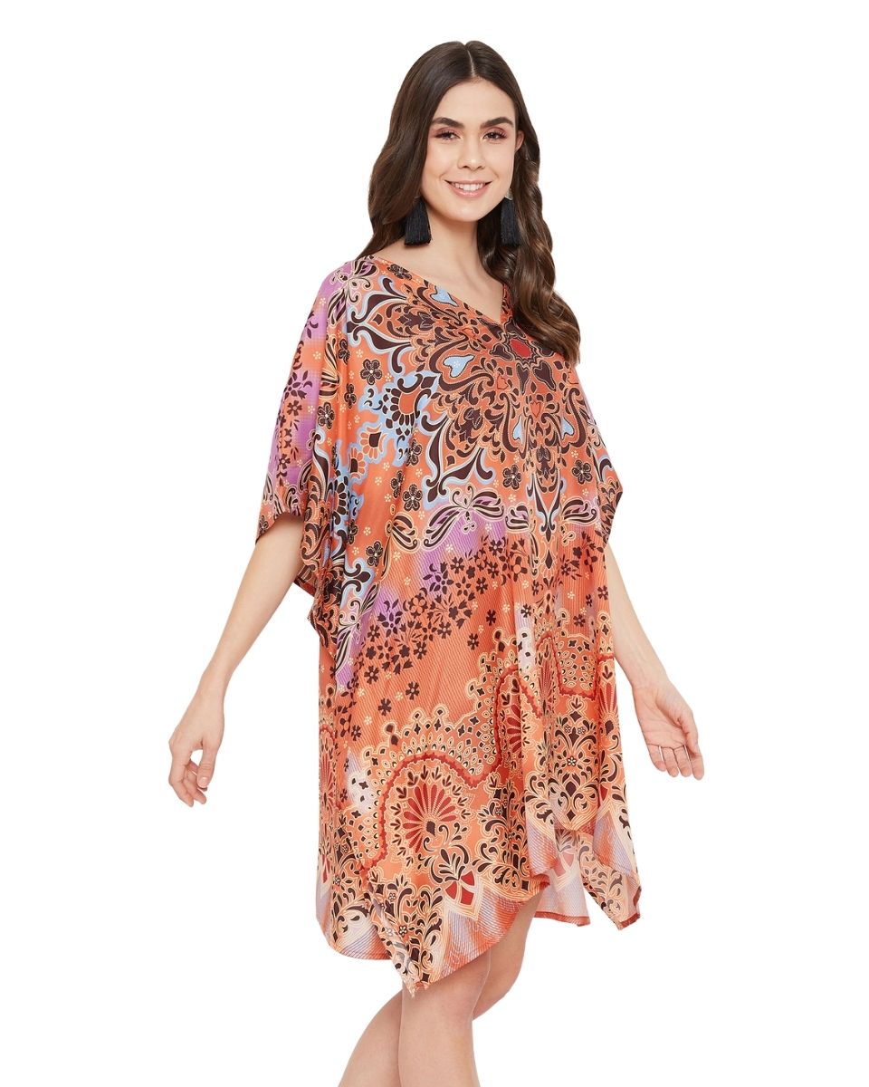 Top For Plus Size Women Floral Kimono Style Polyester Tunic