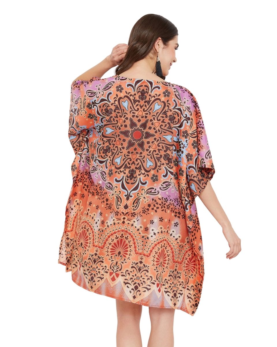 Top For Plus Size Women Floral Kimono Style Polyester Tunic