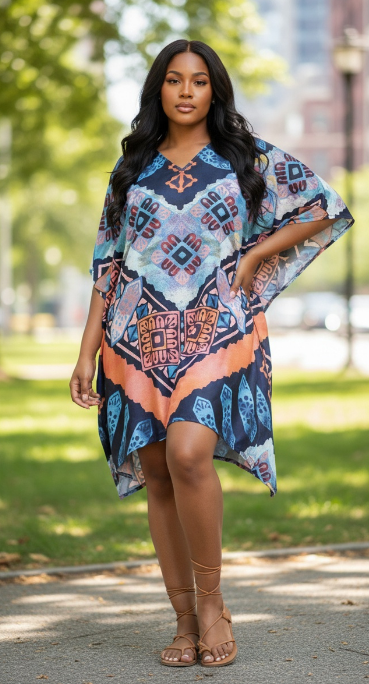 Geometric Printed Multicolor Polyester Plus Size Tunic Top For Women