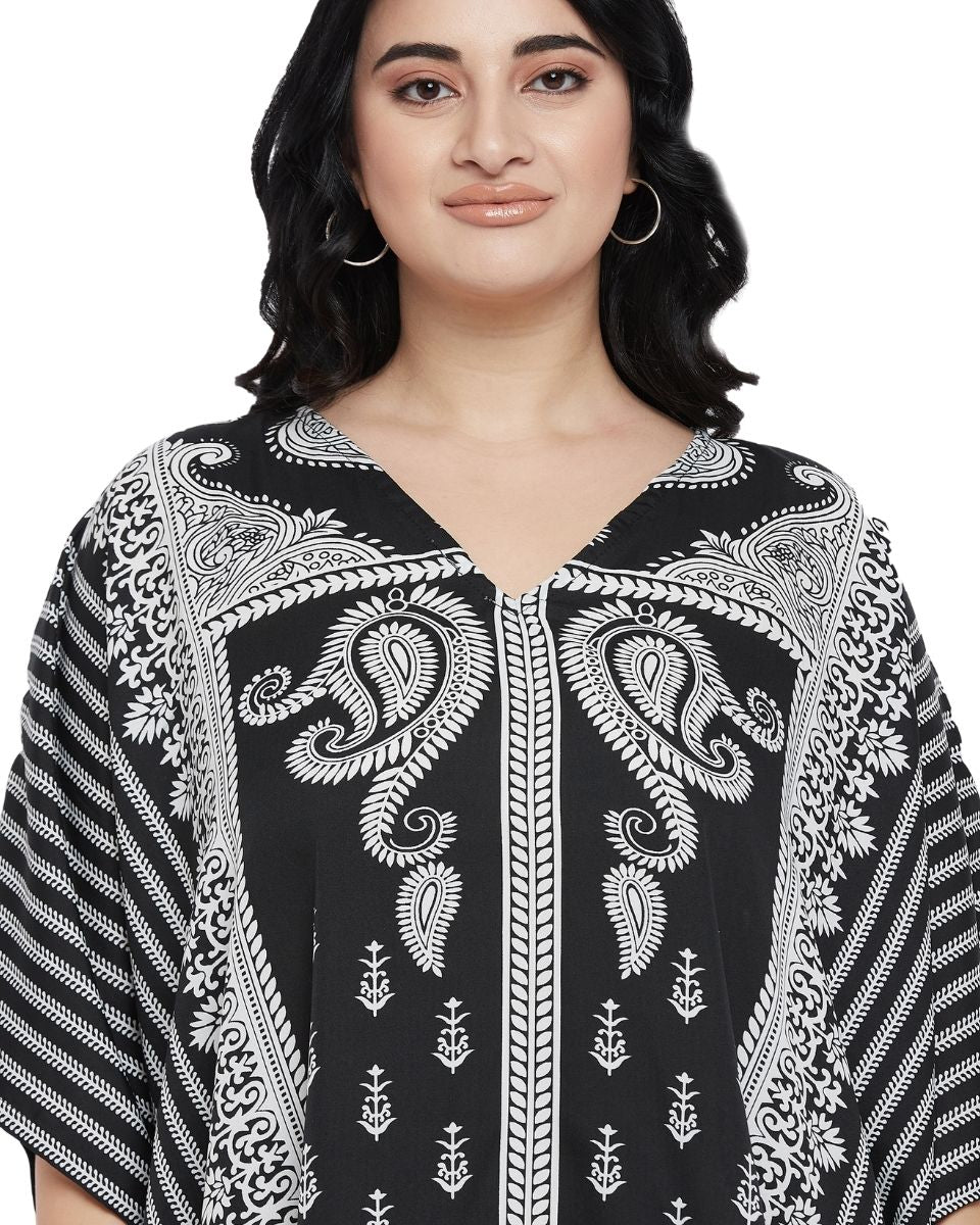 Floral Printed Black Polyester Plus Size Tunic Top For Women