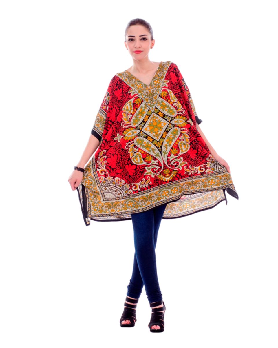 Short For Plus Size Women Red Paisley Print Polyester Tunic