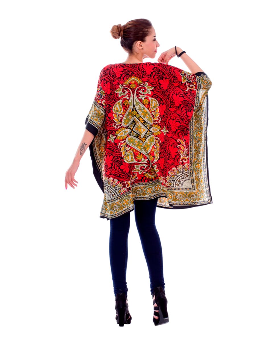 Short For Plus Size Women Red Paisley Print Polyester Tunic