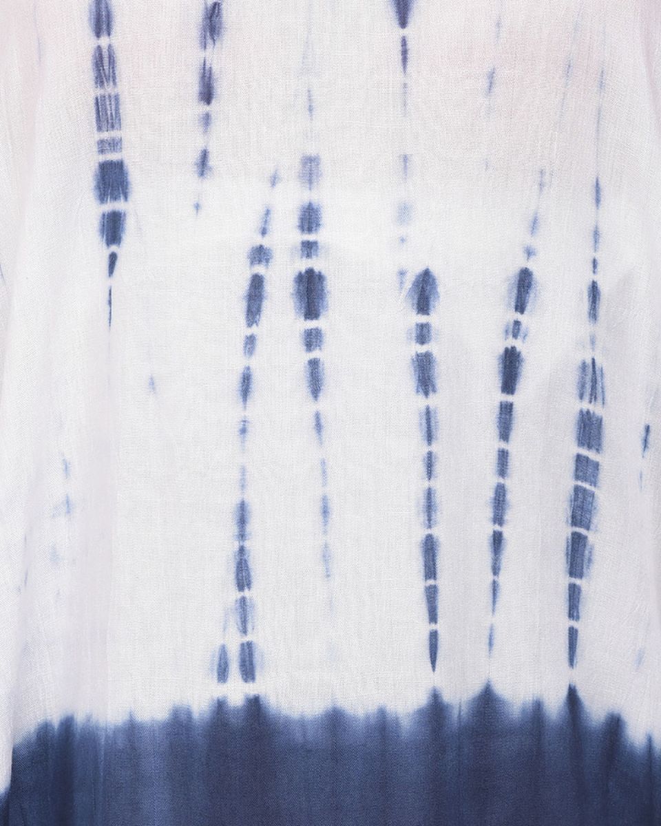 Navy Blue And White Tie Dye Print Plus Size Rayon Tunic For Women