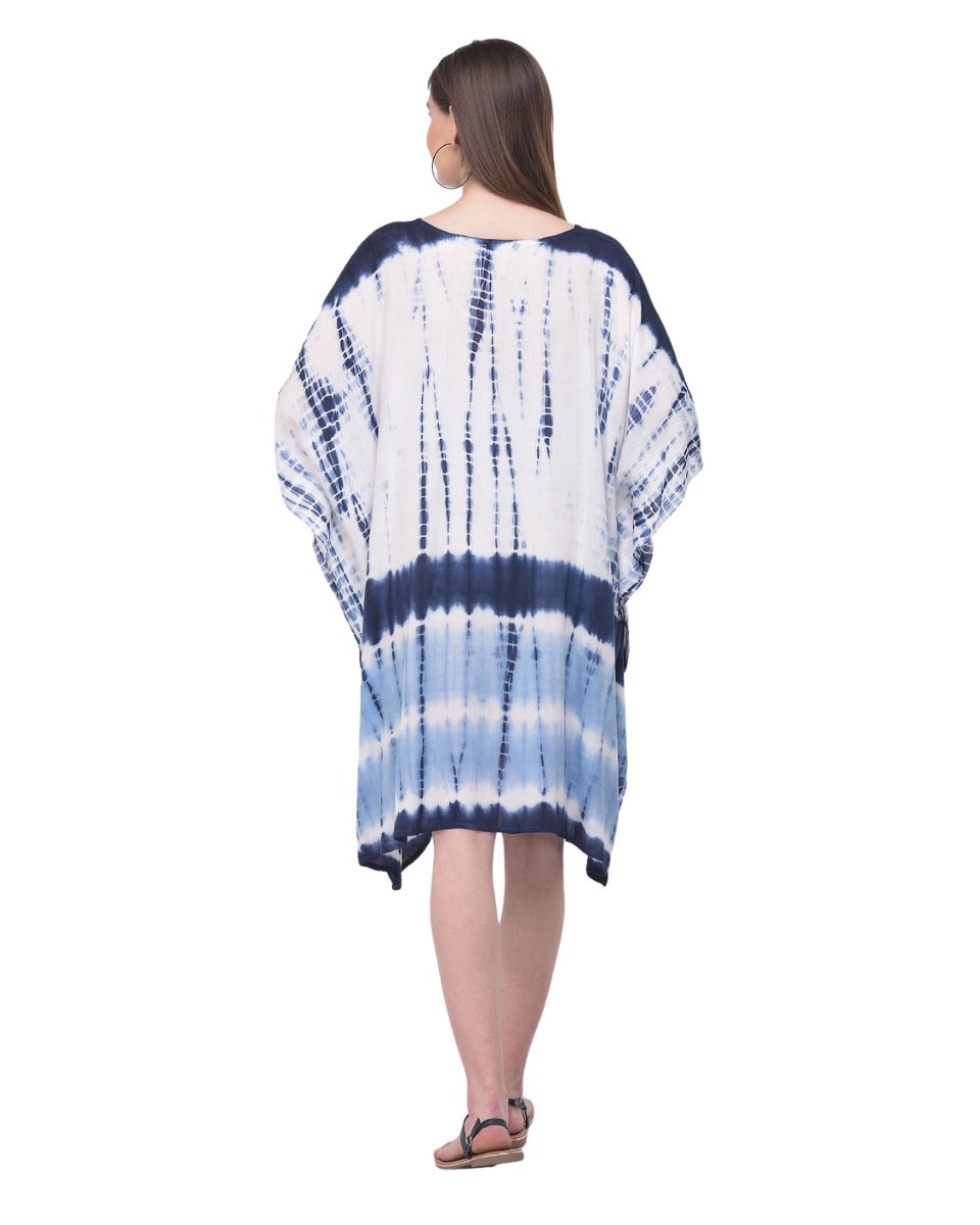 Navy Blue And White Tie Dye Print Plus Size Rayon Tunic For Women