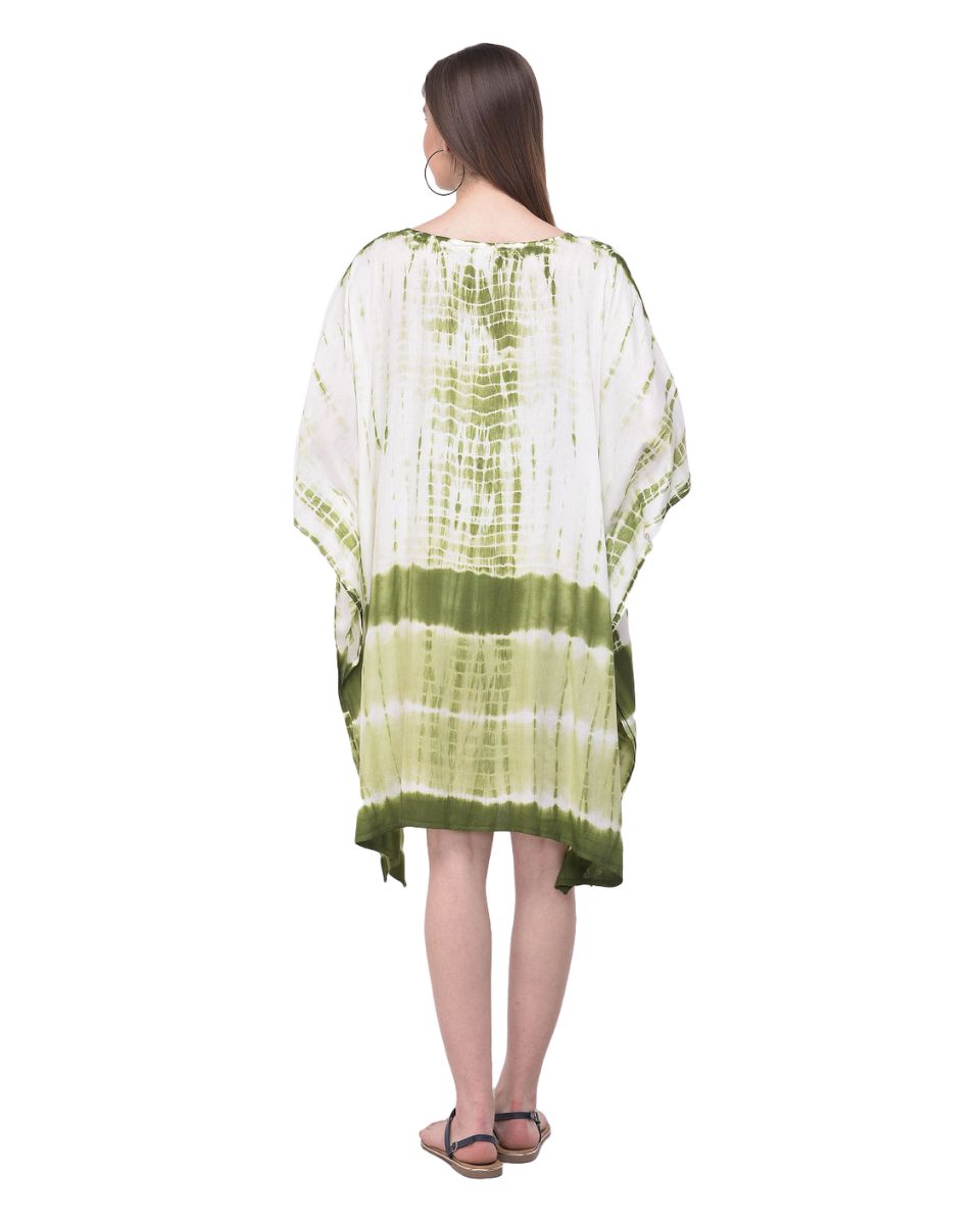 Olive Green Geometric Stripes Tie Dye Plus Size Tunic For Women