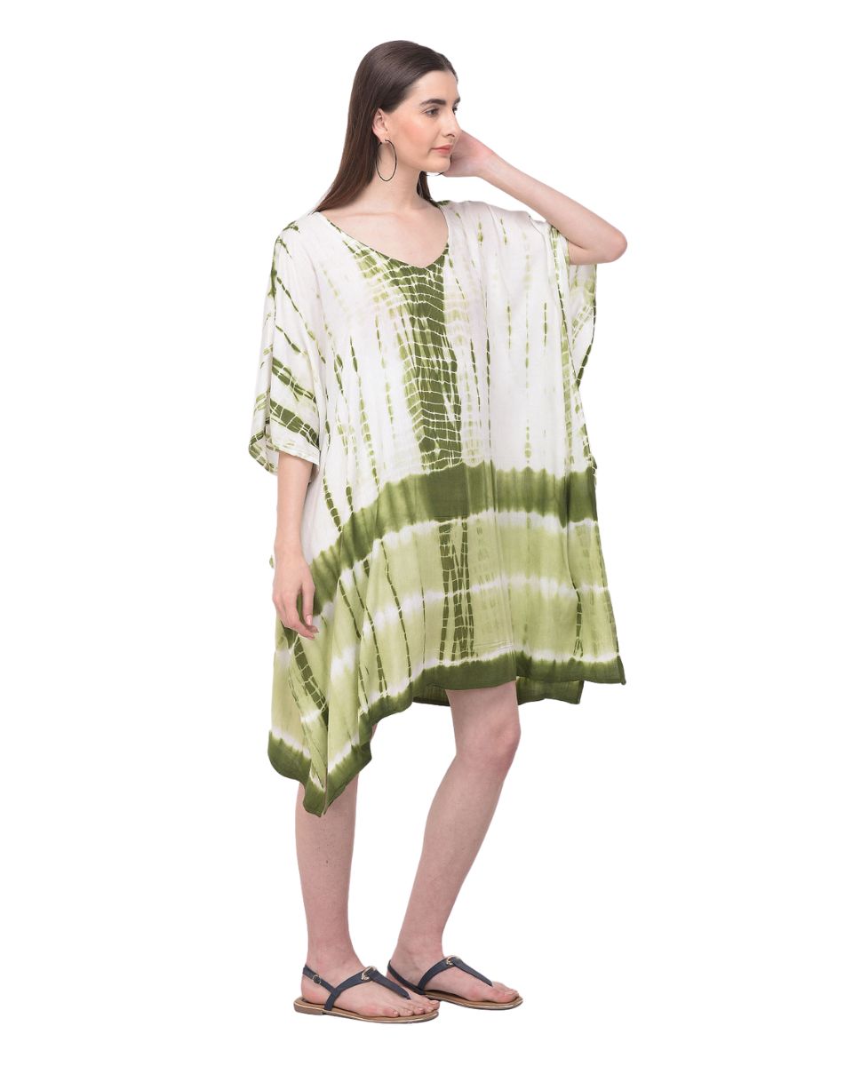 Olive Green Geometric Stripes Tie Dye Plus Size Tunic For Women