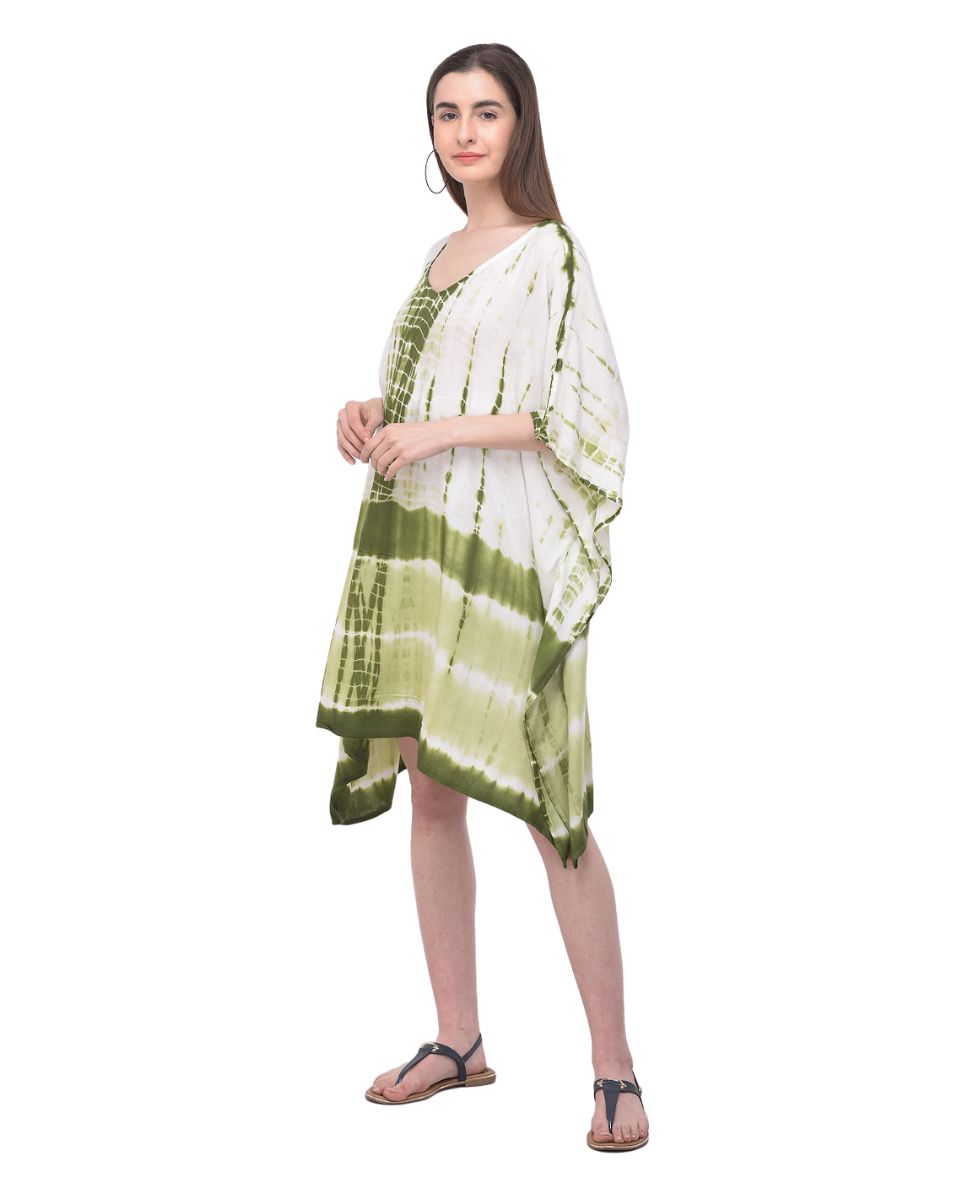 Olive Green Geometric Stripes Tie Dye Plus Size Tunic For Women