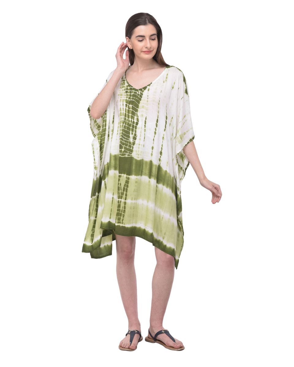 Olive Green Geometric Stripes Tie Dye Plus Size Tunic For Women