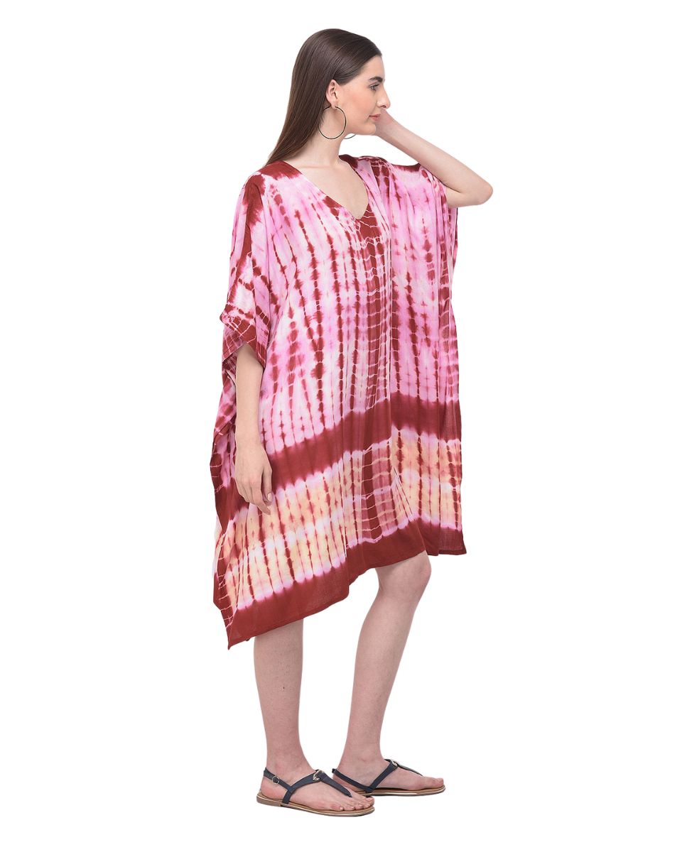 Red Rayon Plus Size Tunic Top Dress Tie Dye Printed For Women