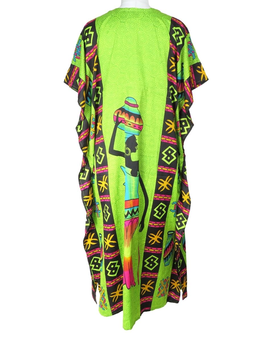 Green Lady Pattern Plus Size Polyester Kaftan For Women