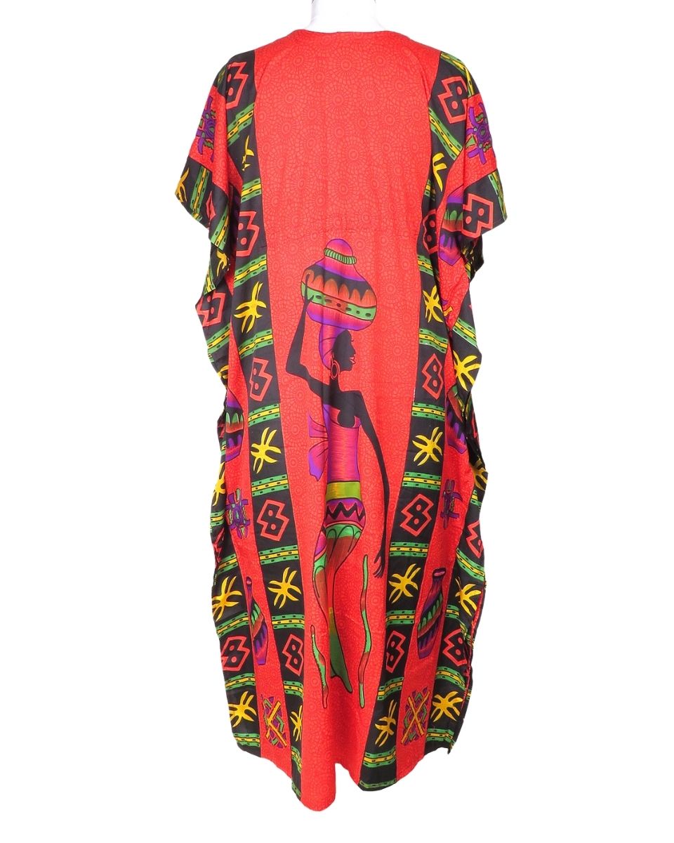 Red lady Pattern Plus Size Full Length Caftan Dress For Women