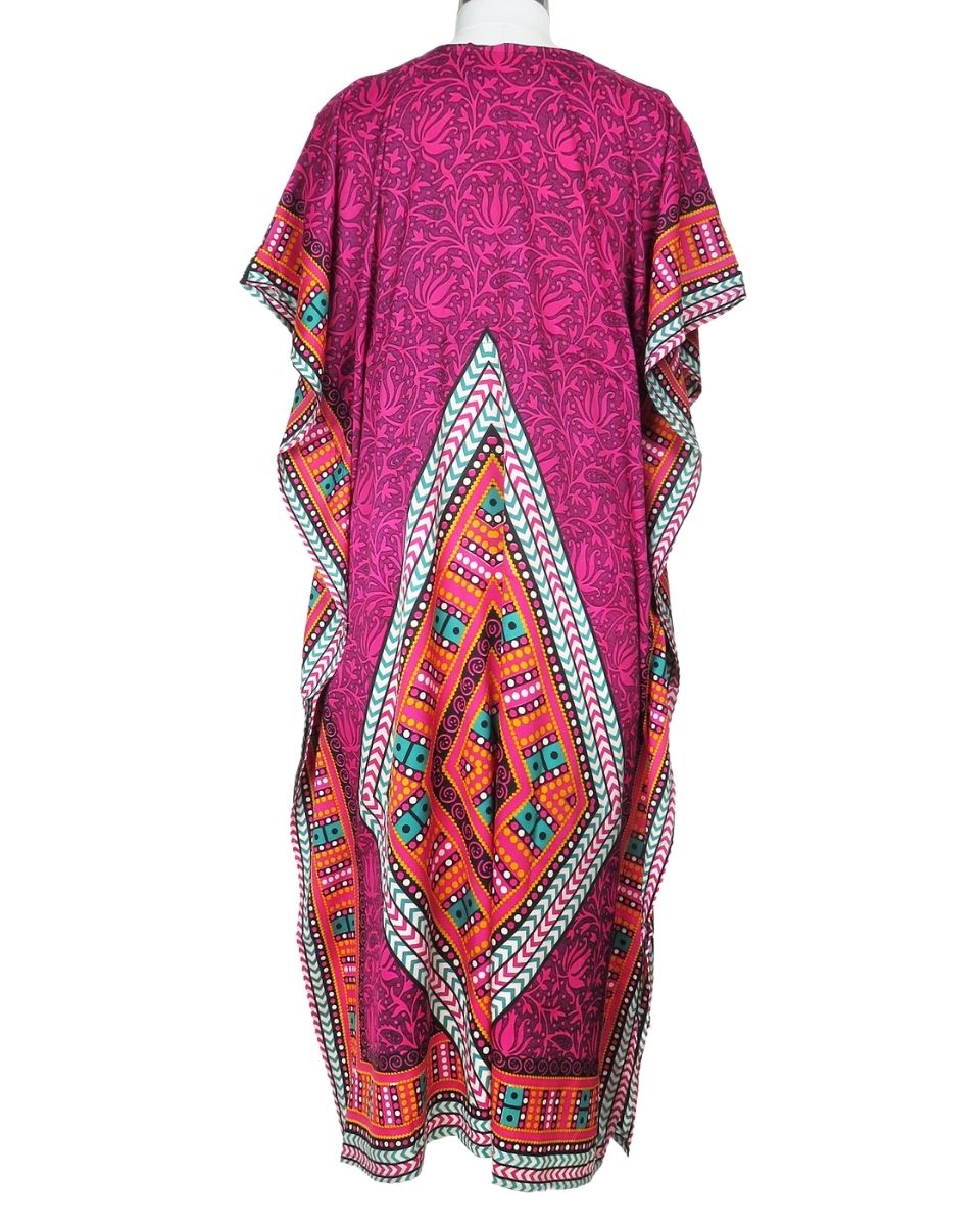 Pink Geometric Polyester Kaftan For Plus Size Women