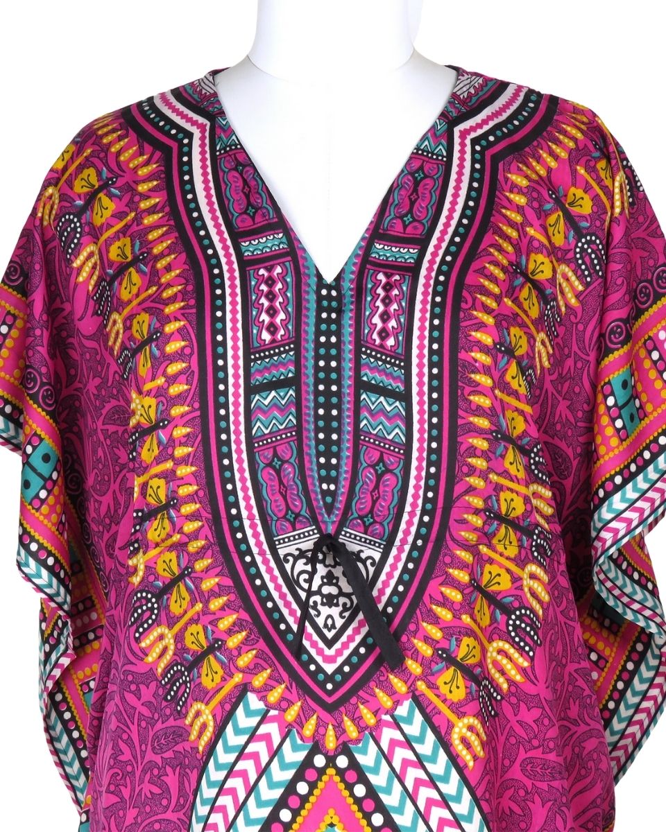 Pink Geometric Polyester Kaftan For Plus Size Women