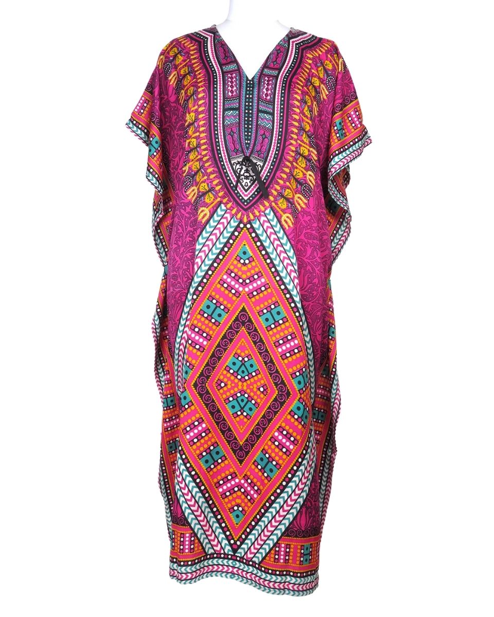 Pink Geometric Polyester Kaftan For Plus Size Women