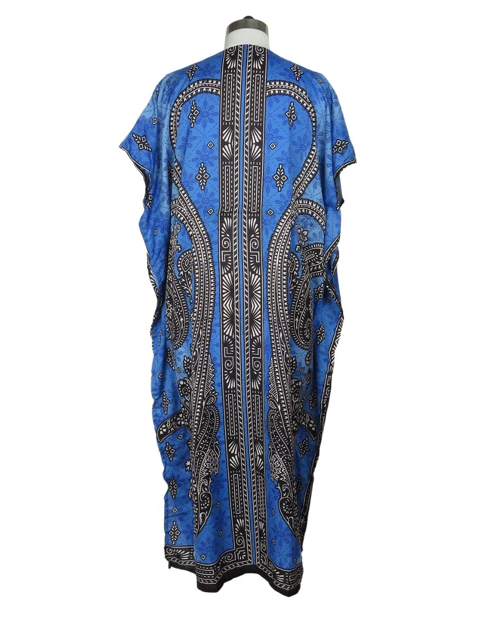 Ladies Blue Paisley Print Stylish Plus Size Kaftan Beachwear For Women