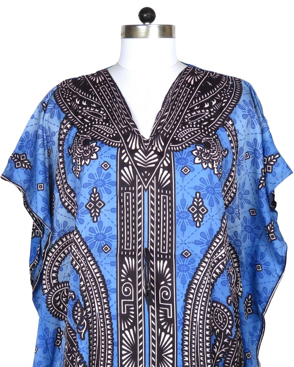 Ladies Blue Paisley Print Stylish Plus Size Kaftan Beachwear For Women