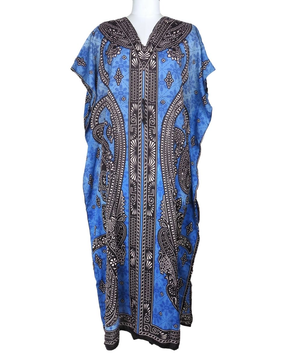 Ladies Blue Paisley Print Stylish Plus Size Kaftan Beachwear For Women