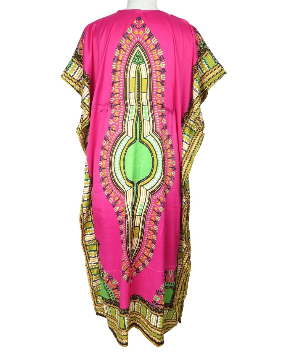 Pink African Dashiki Pattern Plus Size Beach Caftan For Women