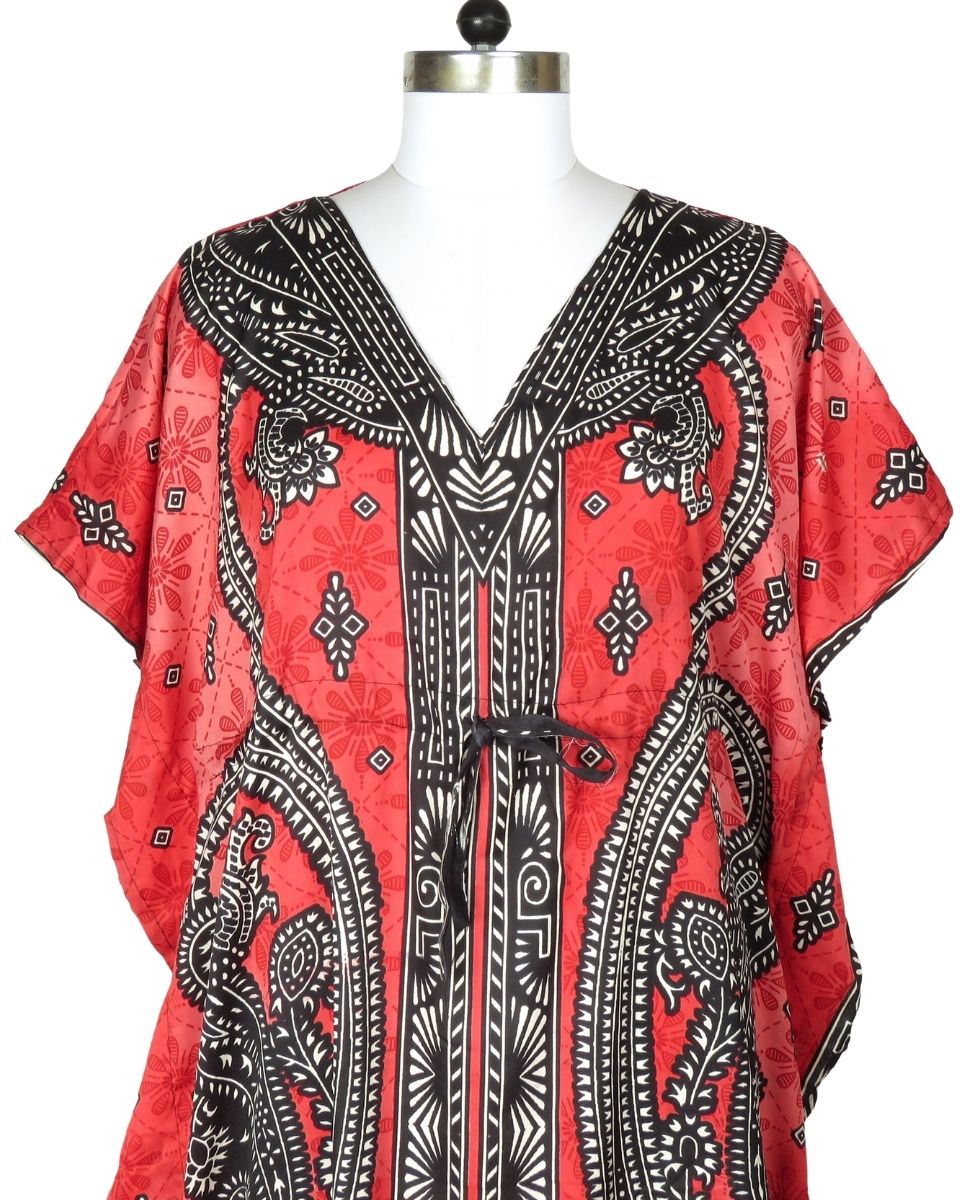 Red Paisley Print Stylish Polyester Beach Kaftan For Plus Size Women